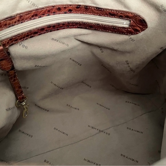 Brahmin Pecan Melbourne Asher Croc-Embossed Leather Shoulder Tote - Picture 7 of 12